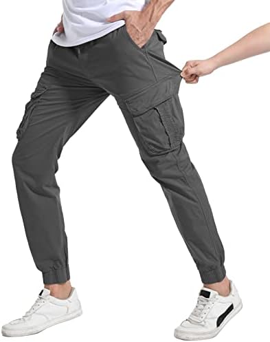 מכנסי מטען לטיולים של Lepoar מכנסי מטען רצים רזים מתאימים מכנסי עבודה מזדמנים קלים עם כיסים שרוך מותניים